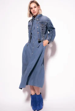 Vêtements D'extérieur|PINKO Blouson En Denim A Lacets Delavage Vintage Moyen