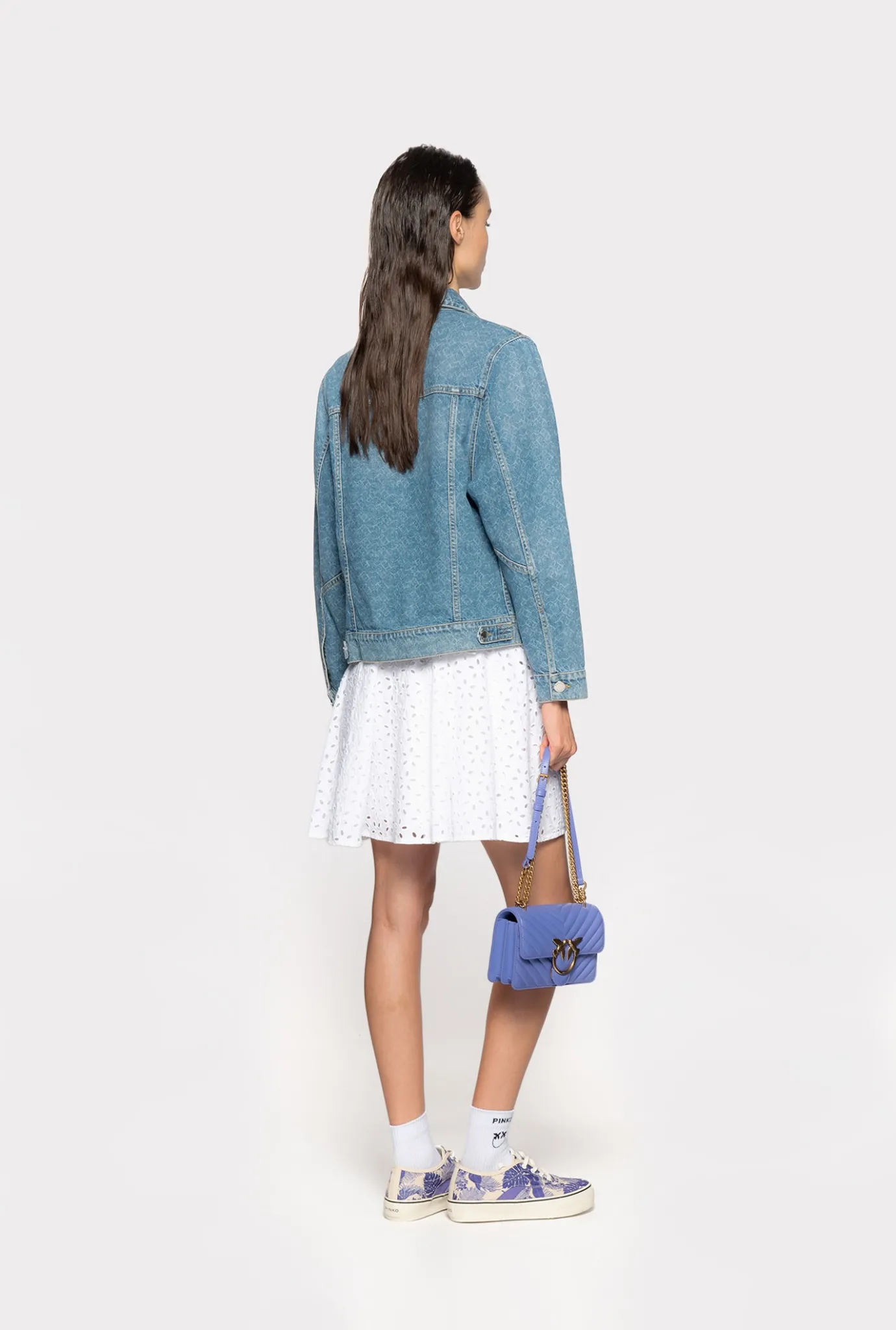 Vêtements D'extérieur|PINKO Blouson En Denim A Logo Blanc/Bleu Fonce