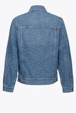 Vêtements D'extérieur|PINKO Blouson En Denim A Logo Blanc/Bleu Fonce