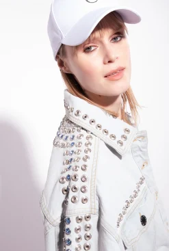 Vêtements D'extérieur|PINKO Blouson En Denim Avec Clous Et Strass Delavage Clair