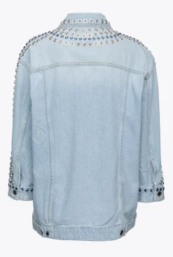 Vêtements D'extérieur|PINKO Blouson En Denim Avec Clous Et Strass Delavage Clair