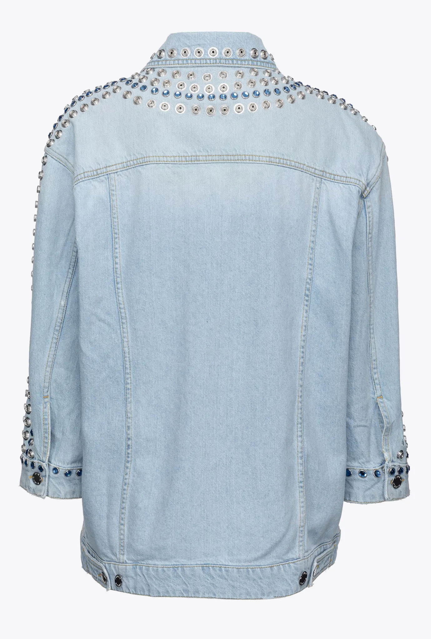 Vêtements D'extérieur|PINKO Blouson En Denim Avec Clous Et Strass Delavage Clair