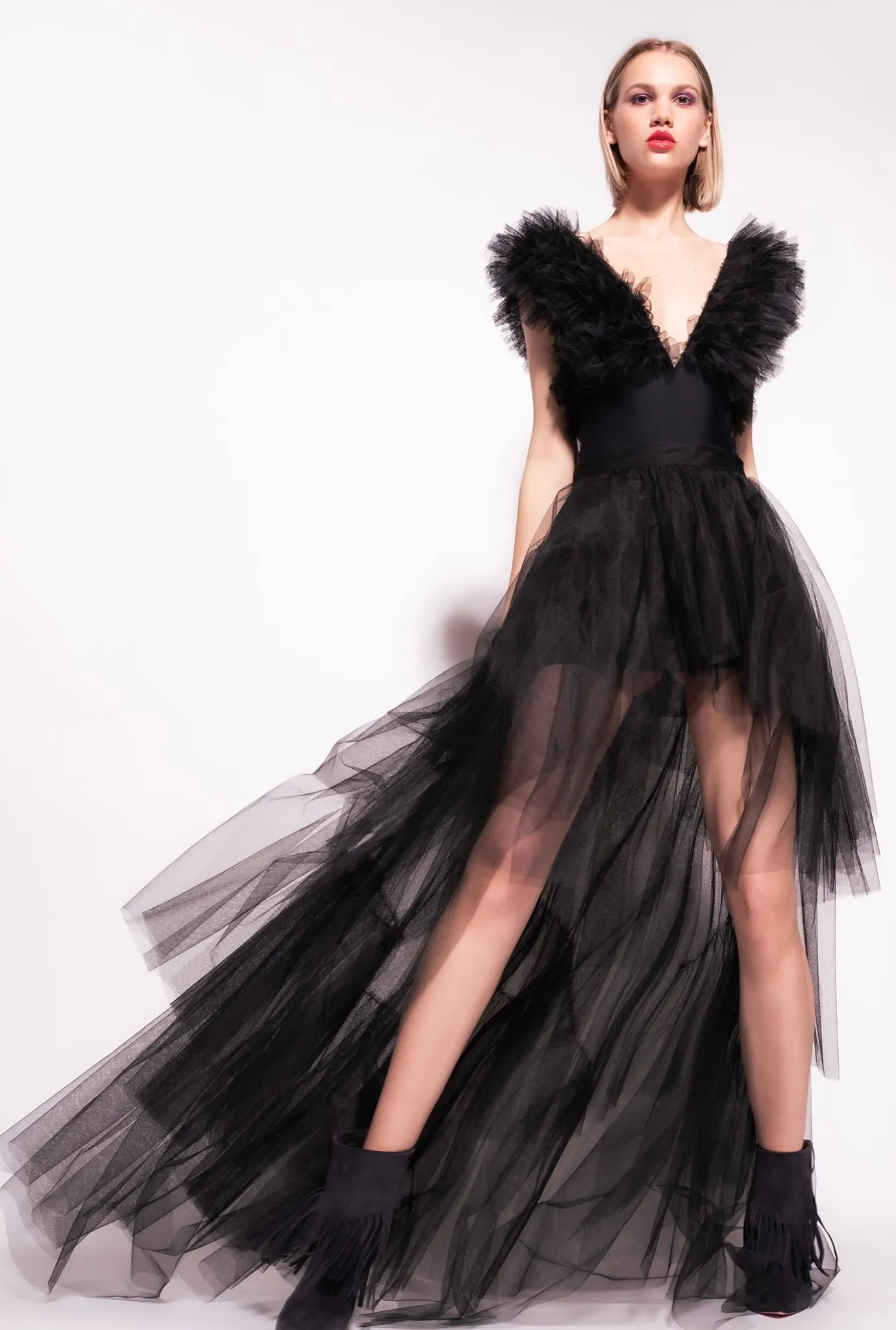 Tailleurs Et Ensembles|PINKO Body A Bretelles En Tulle Noir Limousine