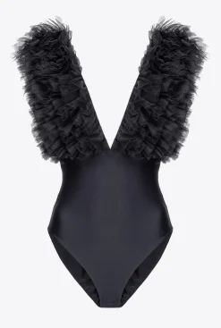 Tailleurs Et Ensembles|PINKO Body A Bretelles En Tulle Noir Limousine