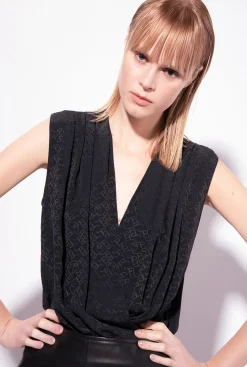 Topwear|PINKO Body Croise En Jacquard Noir Limousine