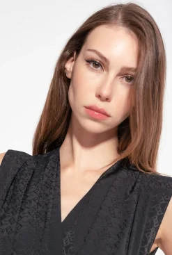 Topwear|PINKO Body Ines 12 En Crepe De Chine Jacquard A Logo Noir Limousine