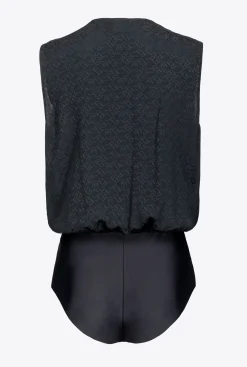 Topwear|PINKO Body Ines 12 En Crepe De Chine Jacquard A Logo Noir Limousine