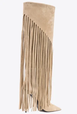 Chaussures|PINKO Bottes En Daim A Franges Beige-Taupe Clair
