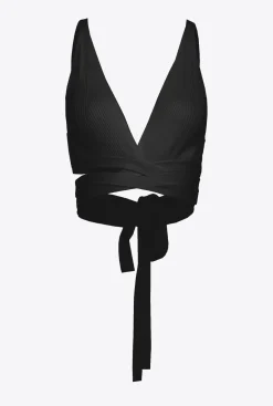 Topwear|PINKO Bralette En Maille Cotelee Noir Limousine