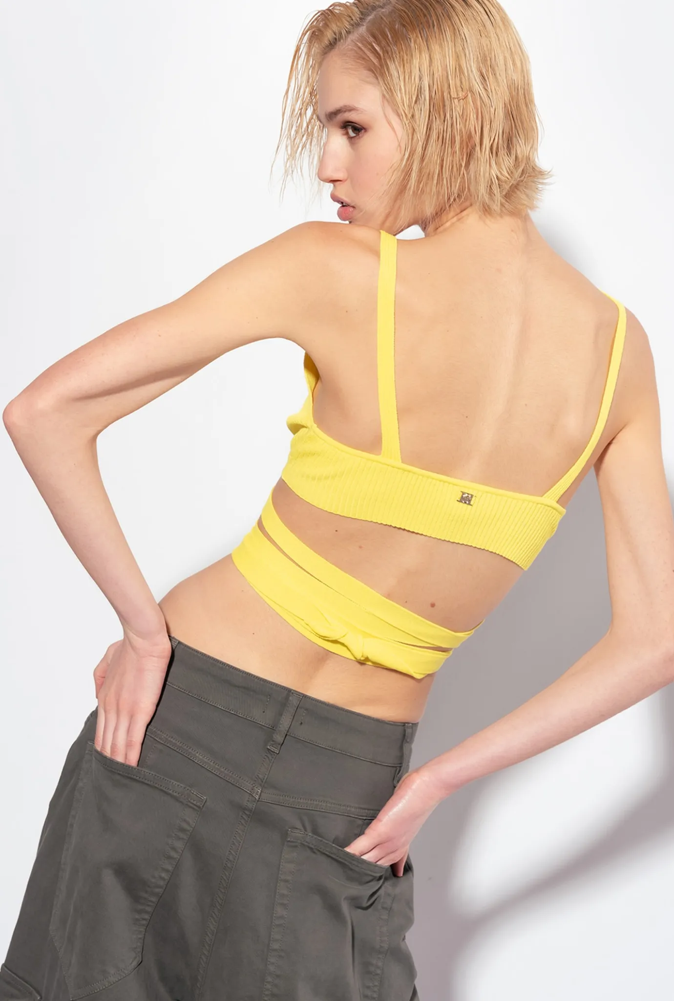 Topwear|PINKO Bralette En Maille Cotelee Vert - Solfatare
