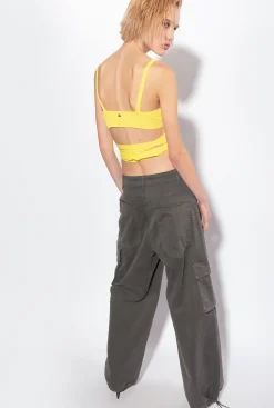 Topwear|PINKO Bralette En Maille Cotelee Vert - Solfatare