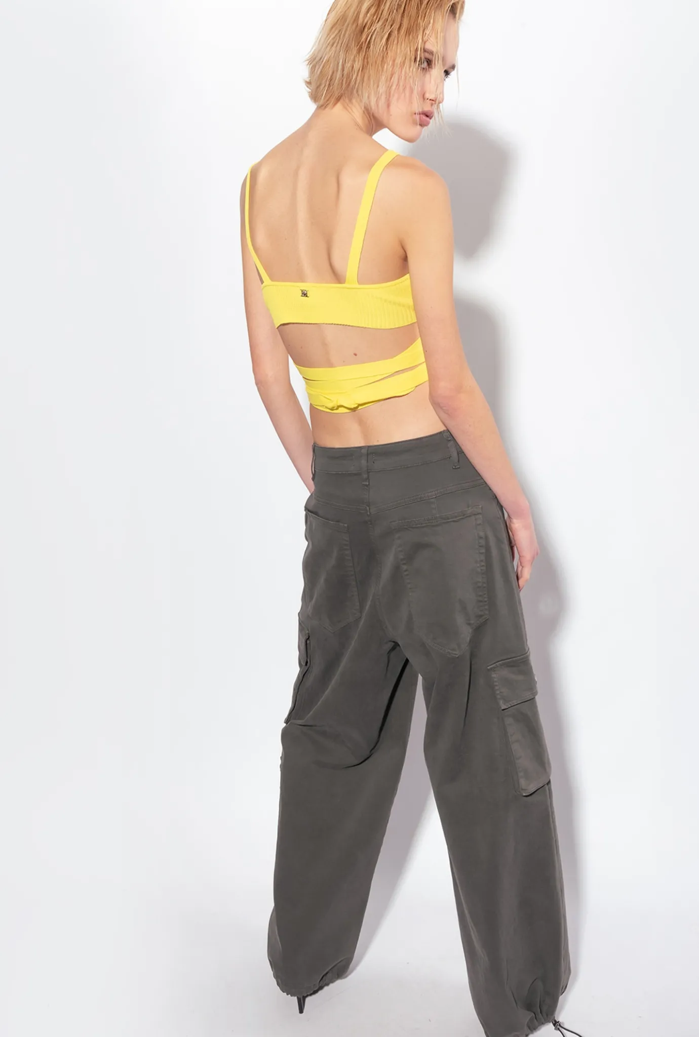 Topwear|PINKO Bralette En Maille Cotelee Vert - Solfatare