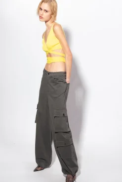 Topwear|PINKO Bralette En Maille Cotelee Vert - Solfatare