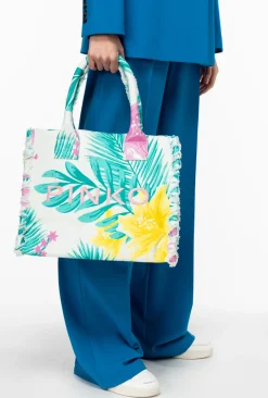 Sacs Cabas|PINKO Cabas De Plage Beach Multi. Blanc/Jaune