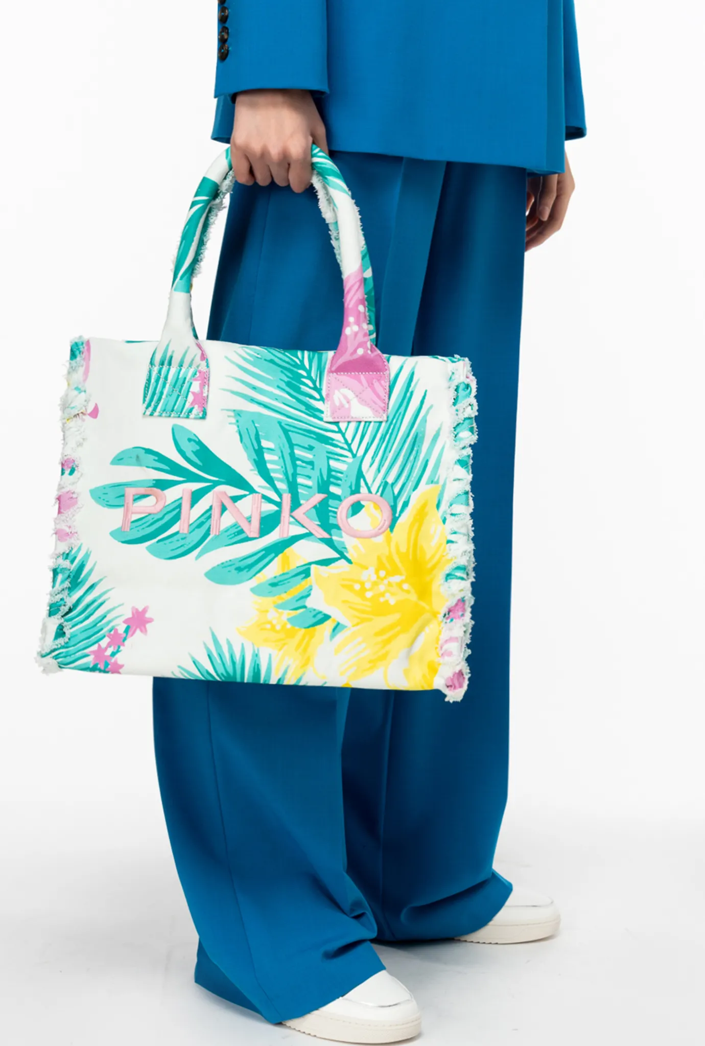 Sacs Cabas|PINKO Cabas De Plage Beach Multi. Blanc/Jaune