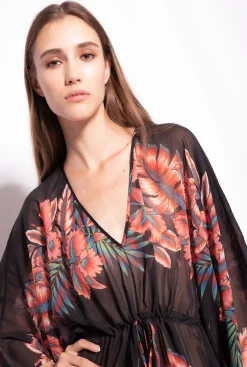 Maillots De Bain|PINKO Caftan A Imprime Floral Multi. Rouge/Noir