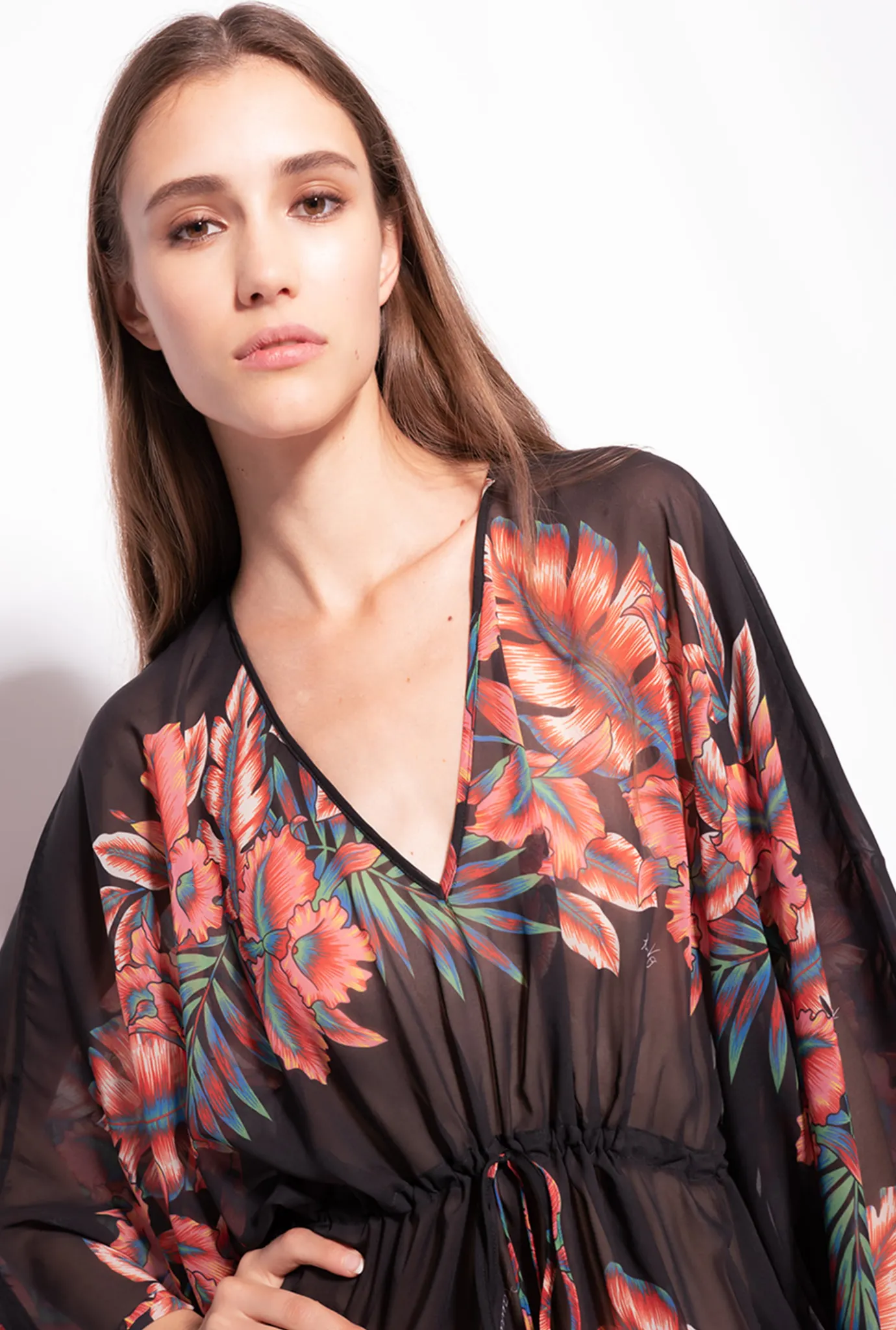 Maillots De Bain|PINKO Caftan A Imprime Floral Multi. Rouge/Noir