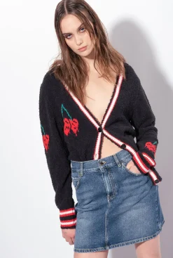 Pièces En Maille|PINKO Cardigan Avec Cerises En Intarsia Multi. Noir/Rouge