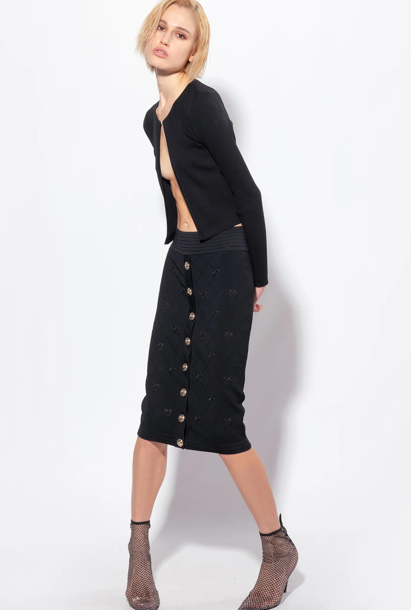 Pièces En Maille|PINKO Cardigan Bord A Bord Cotele Noir Limousine