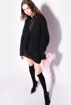 Pièces En Maille|PINKO Cardigan Cotele Court Noir Limousine