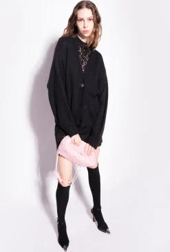 Pièces En Maille|PINKO Cardigan Cotele Court Noir Limousine