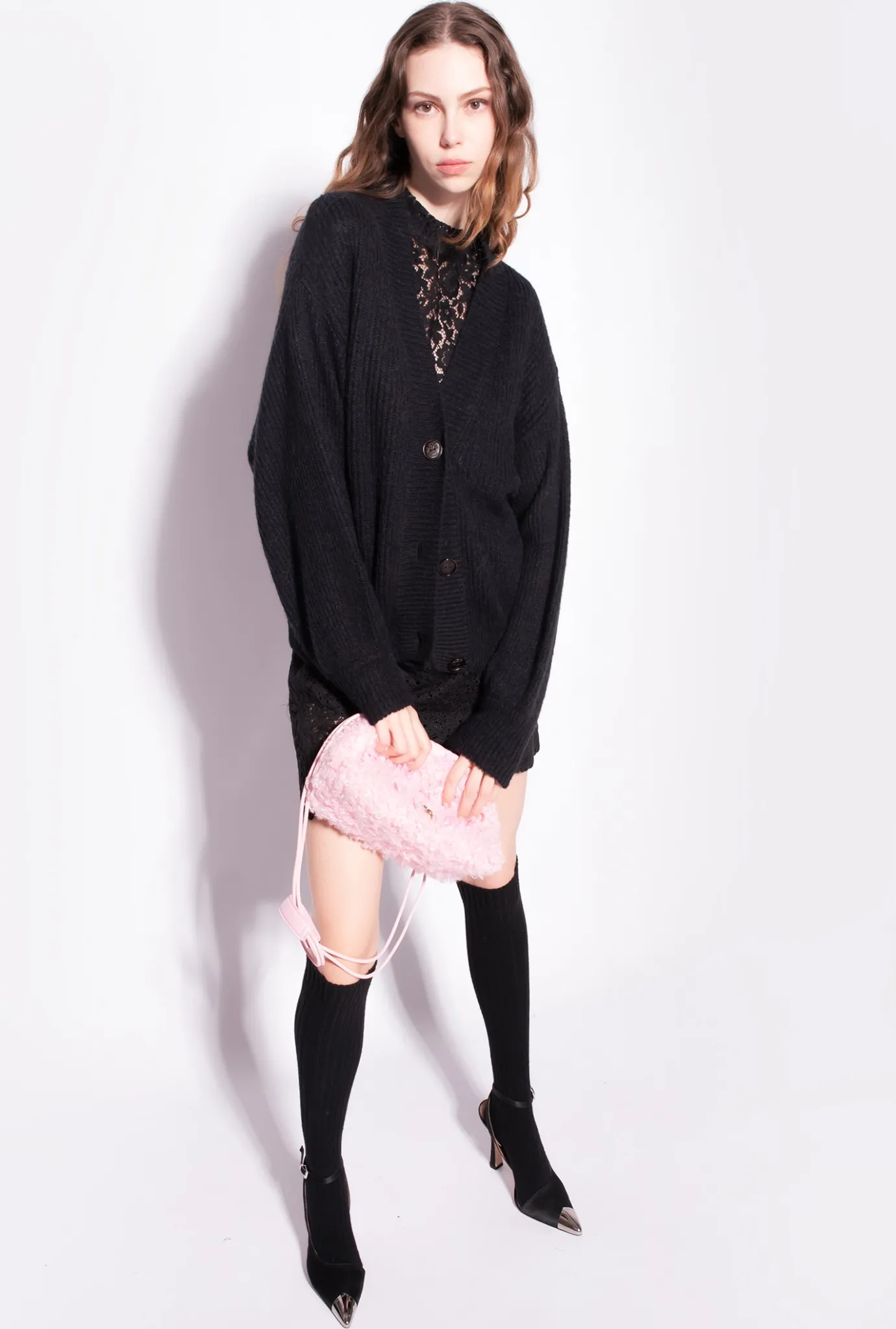 Pièces En Maille|PINKO Cardigan Cotele Court Noir Limousine