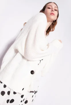 Pièces En Maille|PINKO Cardigan Cotele Court Blanc Soie