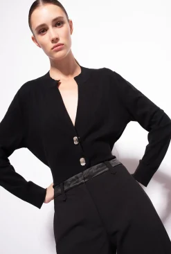 Pièces En Maille|PINKO Cardigan Court A Boutons Bijoux Noir Limousine