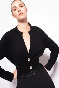 Pièces En Maille|PINKO Cardigan Court A Boutons Bijoux Noir Limousine