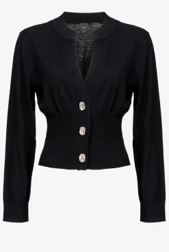 Pièces En Maille|PINKO Cardigan Court A Boutons Bijoux Noir Limousine
