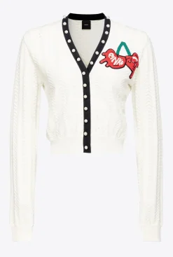 Pièces En Maille|PINKO Cardigan Court A Broderie Cerises Multi. Blanc/Noir/Rouge