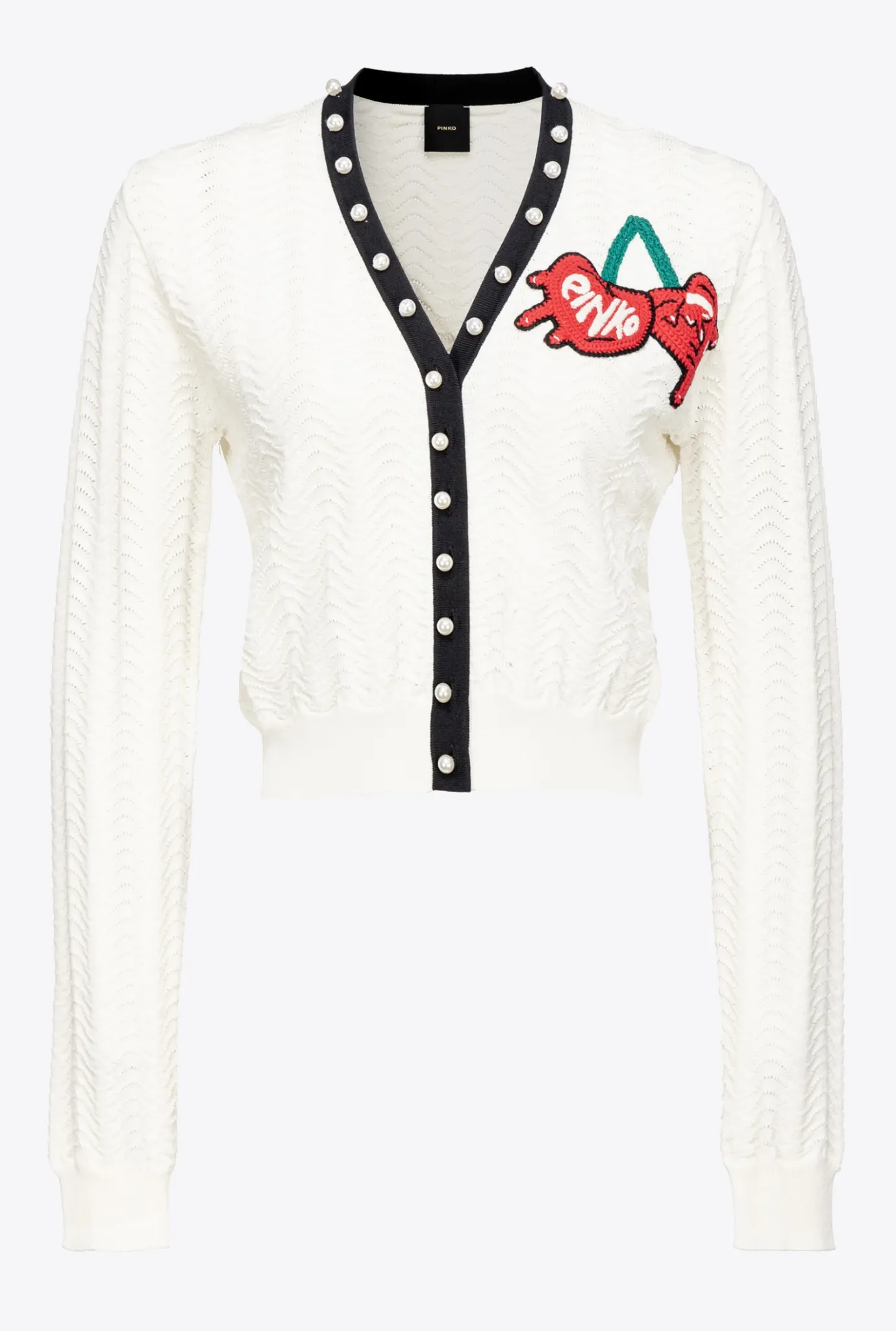 Pièces En Maille|PINKO Cardigan Court A Broderie Cerises Multi. Blanc/Noir/Rouge