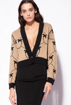 Tailleurs Et Ensembles|PINKO Cardigan Court En Jacquard Monogram Or/Noir