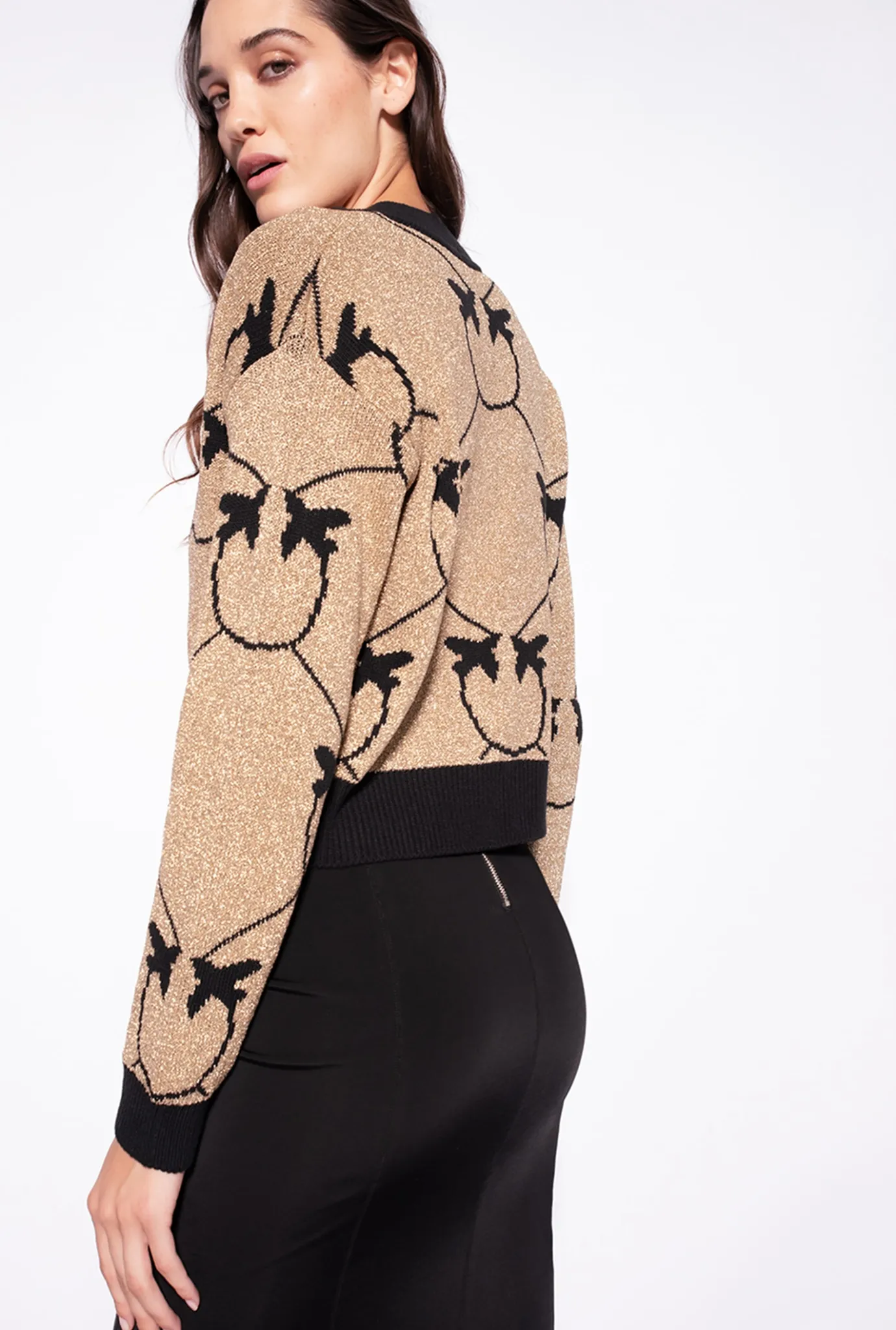 Tailleurs Et Ensembles|PINKO Cardigan Court En Jacquard Monogram Or/Noir