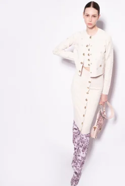 Pièces En Maille|PINKO Cardigan Court En Jacquard Love Birds Beige Bouleau