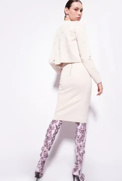 Pièces En Maille|PINKO Cardigan Court En Jacquard Love Birds Beige Bouleau