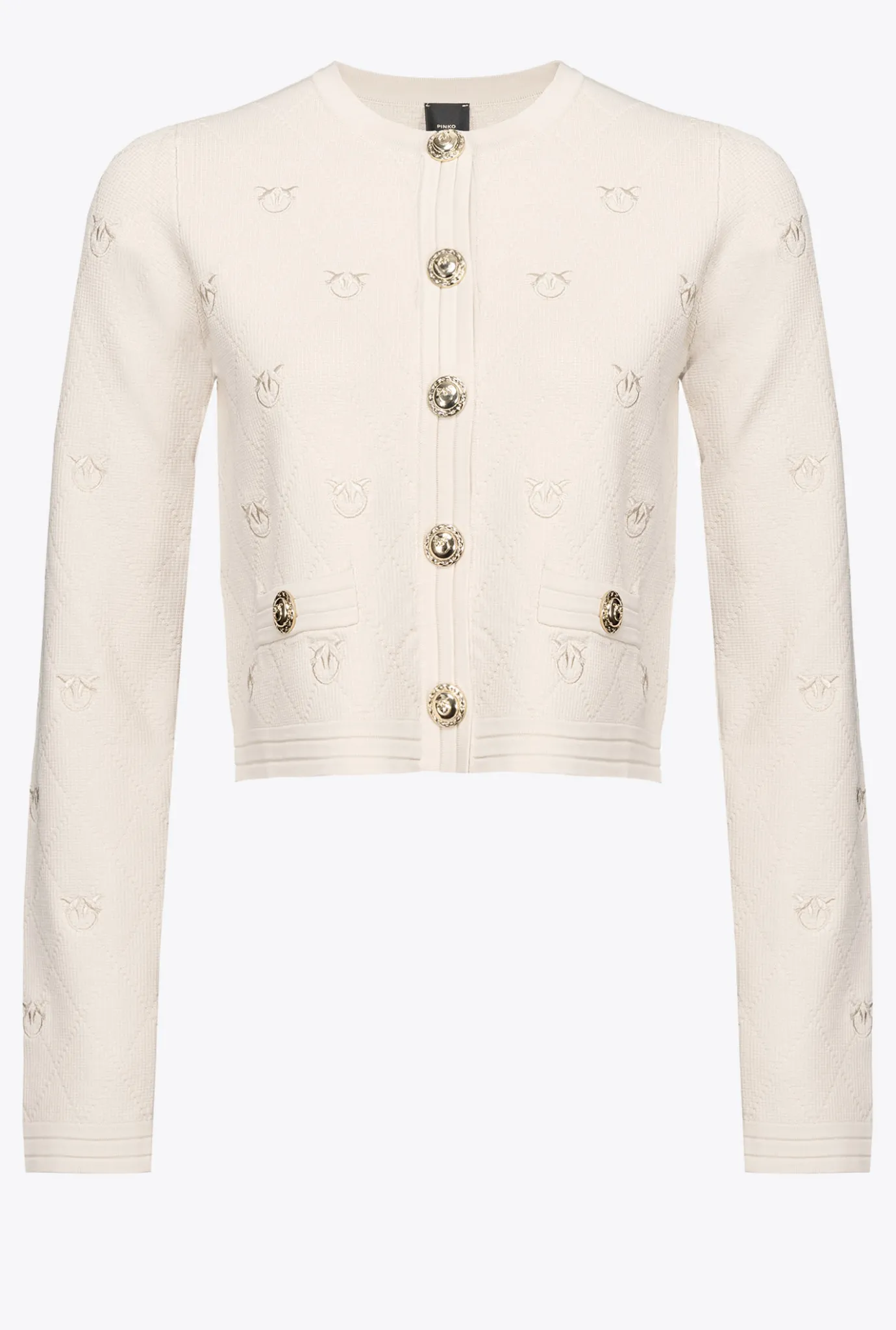 Pièces En Maille|PINKO Cardigan Court En Jacquard Love Birds Beige Bouleau