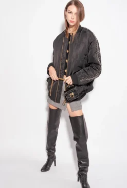 Tailleurs Et Ensembles|PINKO Cardigan Court En Jacquard Love Birds Noir Limousine