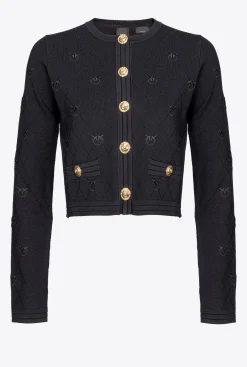 Tailleurs Et Ensembles|PINKO Cardigan Court En Jacquard Love Birds Noir Limousine