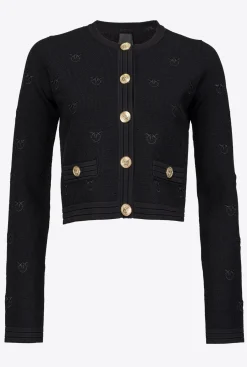 Tailleurs Et Ensembles|PINKO Cardigan Court En Jacquard Love Birds Noir Limousine