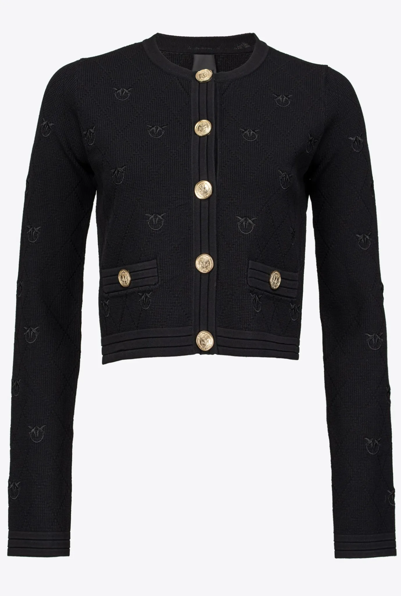 Tailleurs Et Ensembles|PINKO Cardigan Court En Jacquard Love Birds Noir Limousine