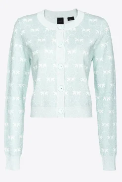 Tailleurs Et Ensembles|PINKO Cardigan Court Monogram Lurex Aigue-Marine/Blanc