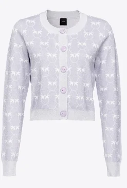 Tailleurs Et Ensembles|PINKO Cardigan Court Monogram Lurex Lilas/Blanc