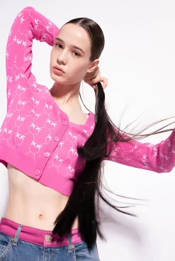 Pièces En Maille|PINKO Cardigan Cropped En Jacquard Monogram Fuchsia/Rose