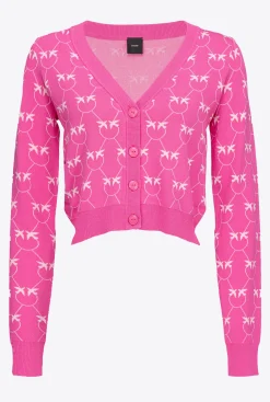 Pièces En Maille|PINKO Cardigan Cropped En Jacquard Monogram Fuchsia/Rose