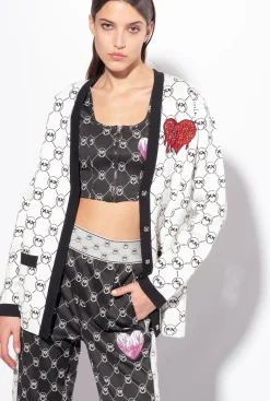 Tailleurs Et Ensembles|PINKO Cardigan En Jacquard Monogram Multi. Blanc/Noir/Rouge