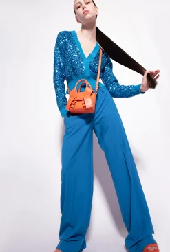 Tailleurs Et Ensembles|PINKO Cardigan Entierement Paillete Bleu Directoire