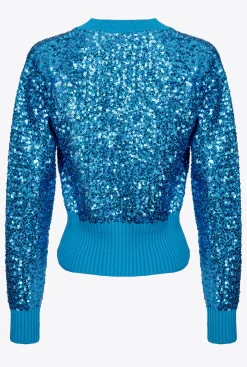 Tailleurs Et Ensembles|PINKO Cardigan Entierement Paillete Bleu Directoire