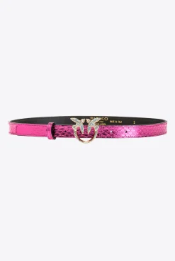 Ceintures|PINKO Ceinture Fine En Reptile Lame Galleria Fuchsia-Or Brillant