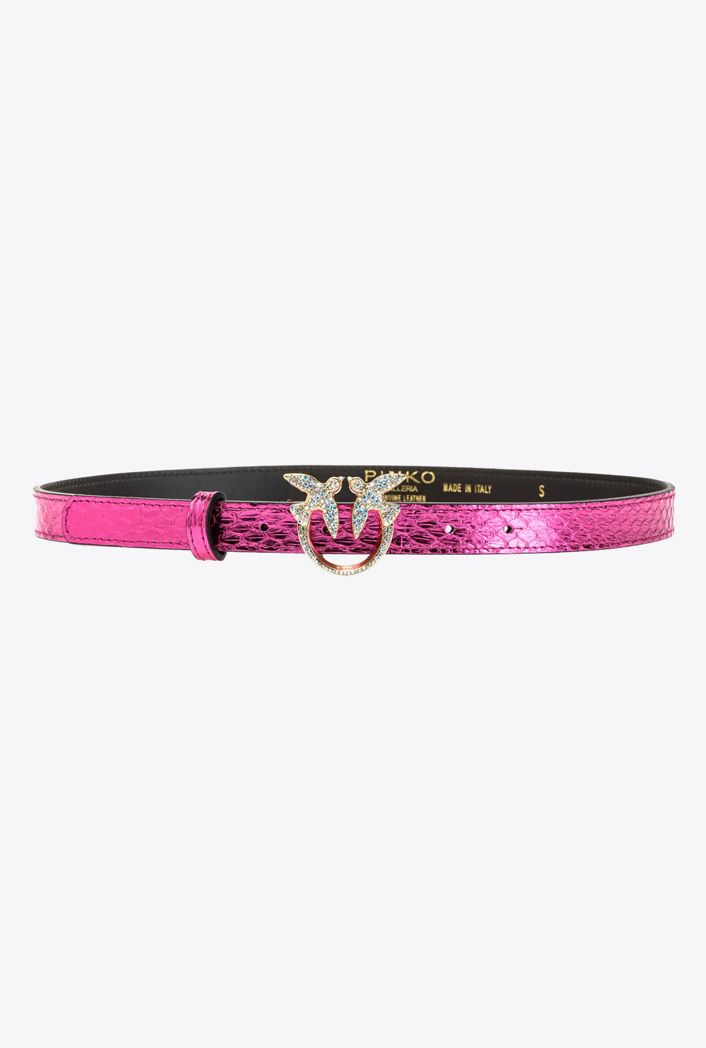 Ceintures|PINKO Ceinture Fine En Reptile Lame Galleria Fuchsia-Or Brillant
